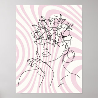 Affiche murale à lignes de femme florale, esthétiq
