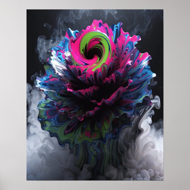 Affiche murale à motif fleuri psychédélique (Devant)