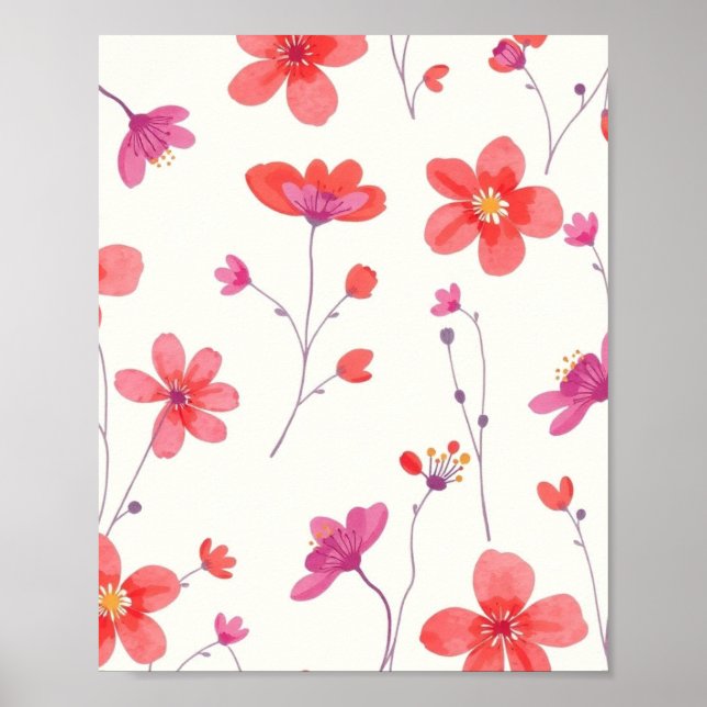 Affiche murale d'art en ligne florale abstraite mi (Devant)