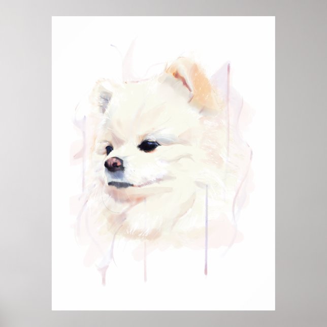 Affiche murale de chien Poméranie, Peinture à l'aq (Devant)