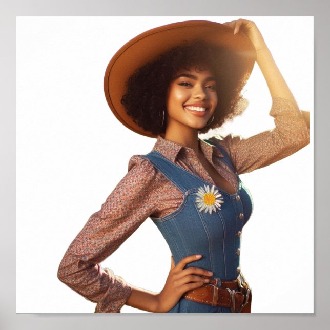 Affiche murale de cowgirl moderne posant avec un c (Devant)