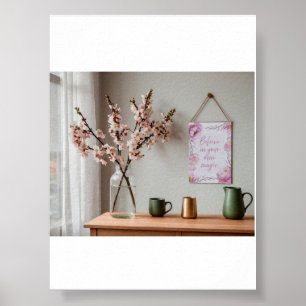 Affiche murale Fleur rose aquarelle Croyez en votr