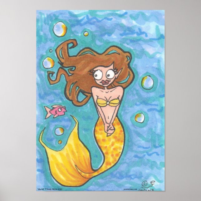 Affiche Muriel Mermaid imaginaire Dessin sur l'eau bleue (Devant)