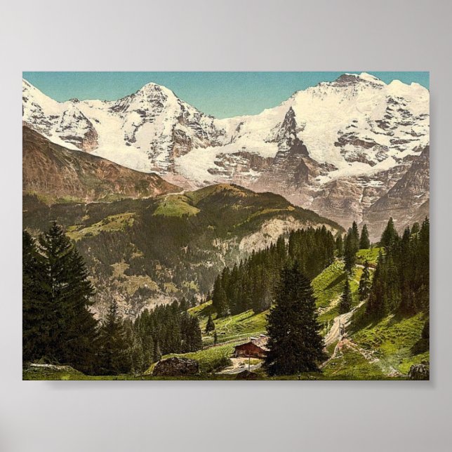Affiche Murren, Grutschalp, I, Eiger, Monch et Jungfrau, (Devant)