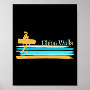 Affiche Murs de Chine Oahu Hawaï Paipo Planche ventrale Su