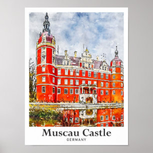 Affiche Muscau Castle Allemagne Voyage Aquarelle main tiré