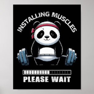 Affiche Muscle Building Fitness Panda Poids Levant Barbe