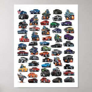 Affiche Muscle Cars, Classic Cars, Trucs et un hélico