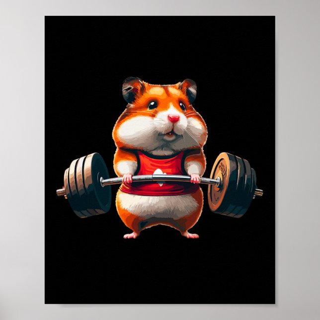 Affiche Muscle Gym Hamster Deadlifting Humour Poids (Devant)