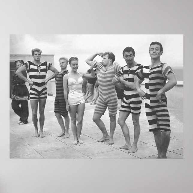 Affiche Muscle Men Flexing, drôle noir et blanc Vintage (Devant)