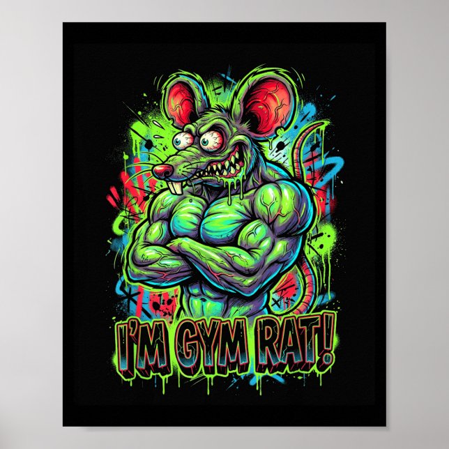 Affiche Muscular Gym Rat Bodybuilder Graffiti Workout Fitn (Devant)