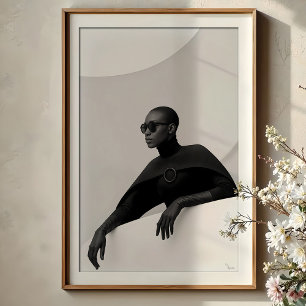 Affiche Muse Enigmatique : Mode Futuriste Monochrome