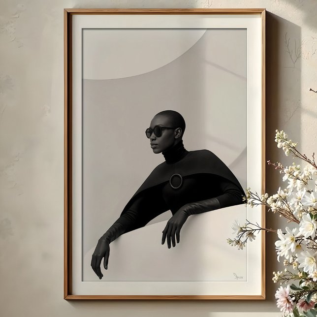 Affiche Muse Enigmatique : Mode Futuriste Monochrome (Créateur téléchargé)