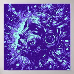 Affiche Muse mécanique   Art de femme cyberpunk violet