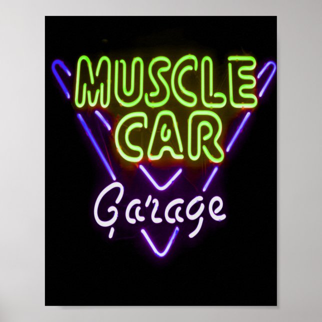 Affiche Museau Garage Neon Signal bleu vert (Devant)