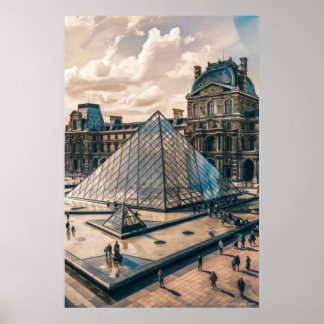 Affiche Musée du Louvre en soirée peinture à l'huile