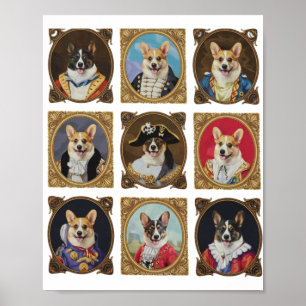 Affiche Musée Vintage Mur, Portraits de chiens Corgi hilar