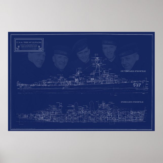 Affiche Museum Ship The Sullivans Blueprint with Brothers (Devant)