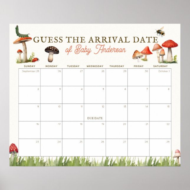 Affiche Mushroom & Bee Guess The Due Date Calendar (Devant)