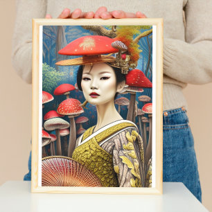 Affiche Mushroom Geisha Surreal Imaginaire Art
