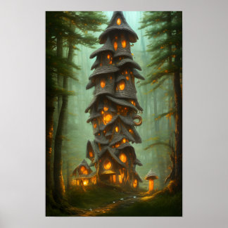 Affiche Mushroom House Forest Imaginaire Art
