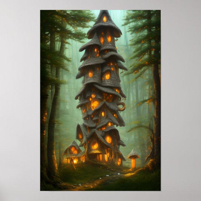 Affiche Mushroom House Forest Imaginaire Art (Devant)