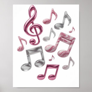 Affiche MUSIC EN ROSE ET BLANC Texte en 3D Bold Silver Art