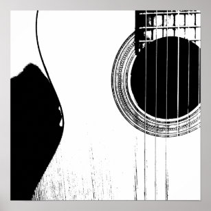 Affiche Musical Abstrait Acoustique Guitare Noir et Blanc