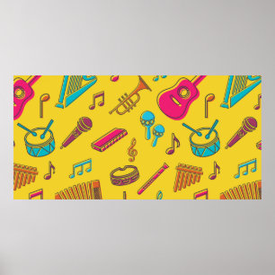 Affiche Musical instruments background. musical notes.