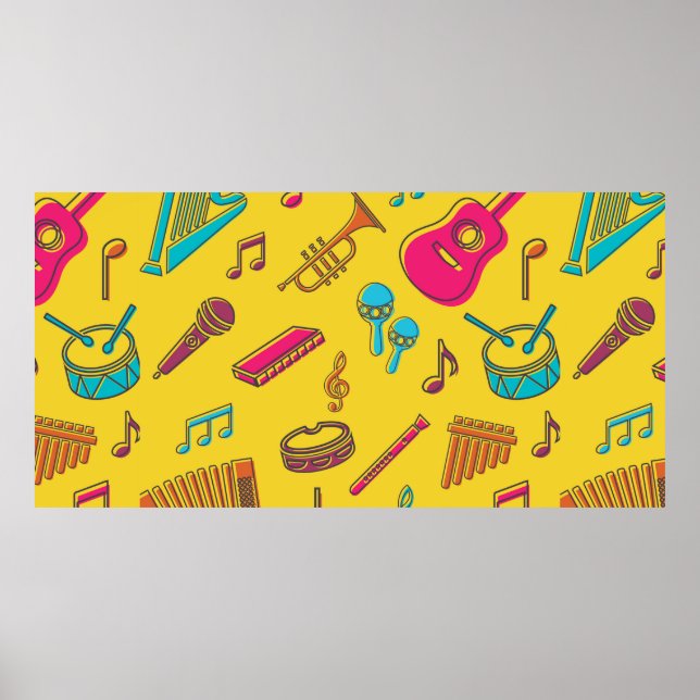 Affiche Musical instruments background. musical notes.  (Devant)