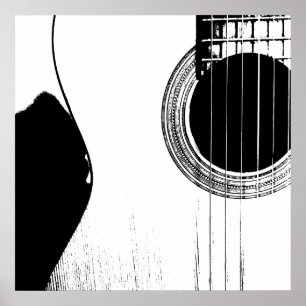 Affiche Musical Noir Blanc Abstrait Acoustique Guitare