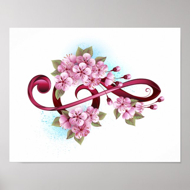 Affiche Musical treble clef notes with sakura flowers (Devant)