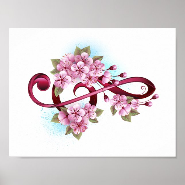 Affiche Musical treble clef notes with sakura flowers (Devant)