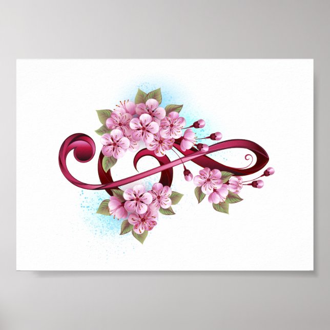 Affiche Musical treble clef notes with sakura flowers (Devant)