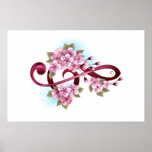 Affiche Musical treble clef notes with sakura flowers