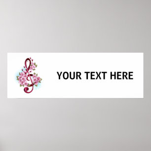 Affiche Musical treble clef notes with sakura flowers