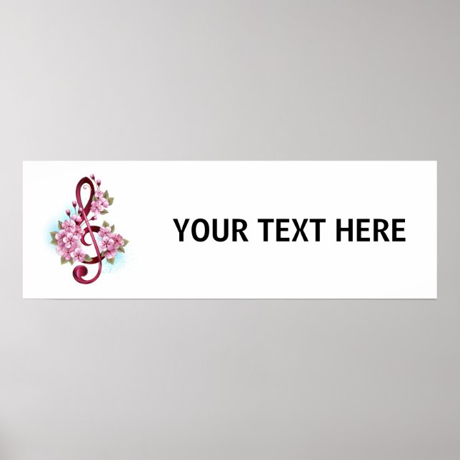Affiche Musical treble clef notes with sakura flowers (Devant)