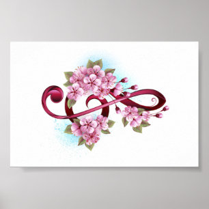 Affiche Musical treble clef notes with sakura flowers