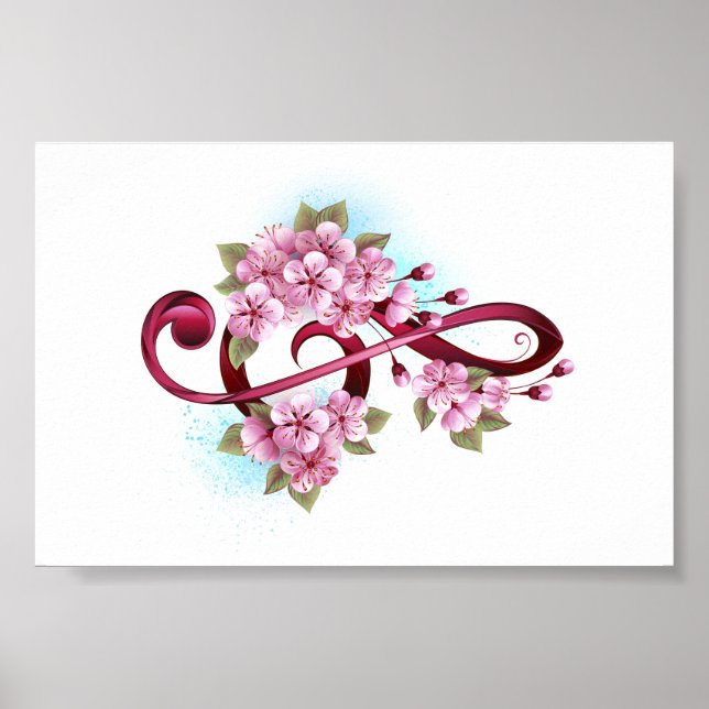 Affiche Musical treble clef notes with sakura flowers (Devant)