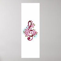 Musical treble clef notes with sakura flowers