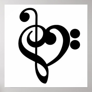 Affiche Musicien Coeur de musique - Treble Bass Clef