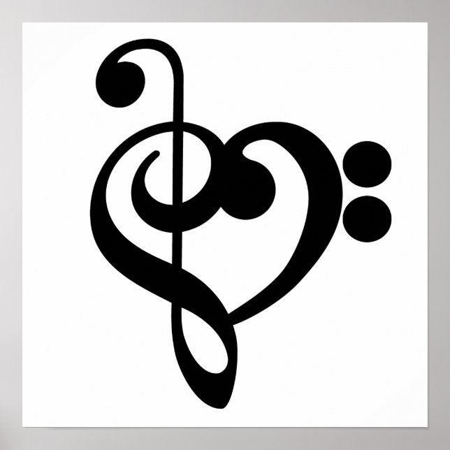 Affiche Musicien Coeur de musique - Treble Bass Clef (Devant)