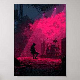 Affiche Musicien Rétro Pixel Art se reposant sur scène