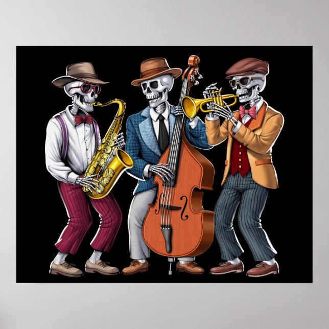 Affiche Musiciens de jazz squelettes (Devant)
