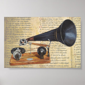 Affiche Musique Art avec un phonographe antique Talking