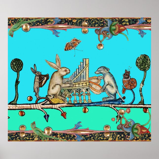 Affiche MUSIQUE BESTIAIRE MÉDIÉVAL, Lapin, Chien, Bleu (Devant)