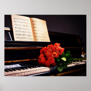 Affiche Musique d'ambiance - Piano et Roses Rouges