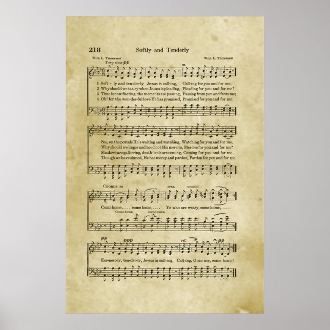 Affiche Musique de feuille de gospel doucement et tendreme (Devant)