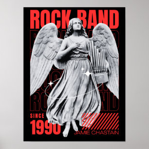 Affiche Musique de groupe de rock amusant noir et rouge