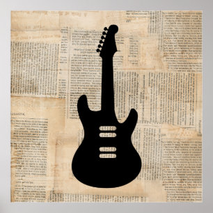 Affiche Musique de guitare électrique avec texte de journa